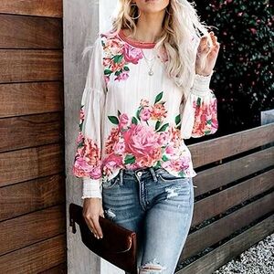 💝 Pretty Vici Floral Stripe Sheer Blouse Top White Pink Small